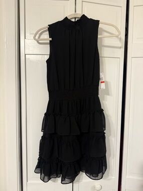 Women's Black Tiered Mock-Neck Dress